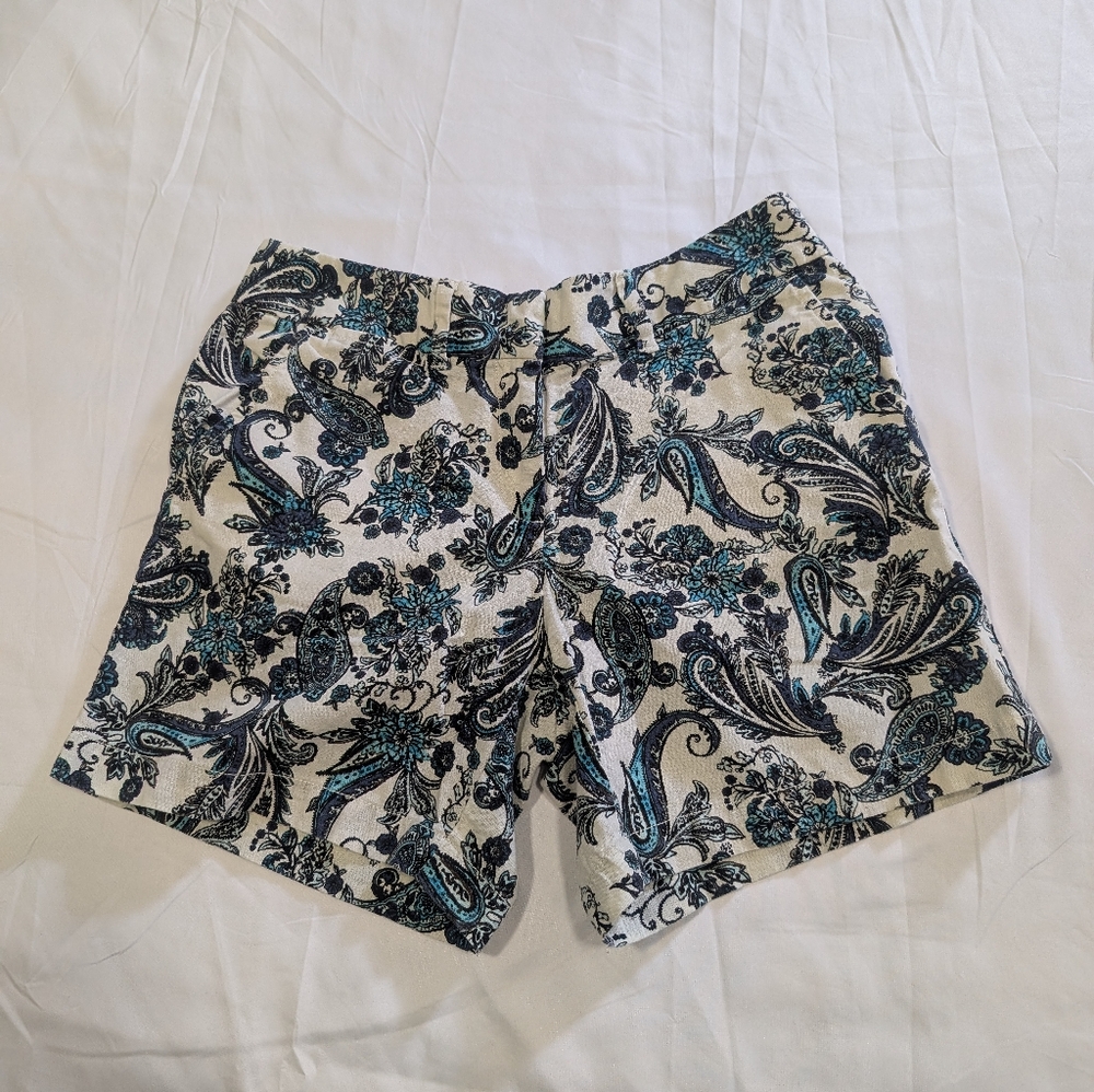 LOFT Paisley Print Shorts Casual Summer Beach‎ Blue White Size 2 Pockets